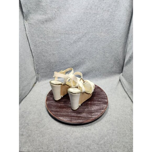 Liz Claiborne White Wedge Sandals with Crisscross Straps & Buckle Closure  Size - Picture 4 of 12